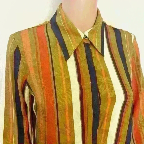 Mango Multicolored Stripes Silky Button Down Shirt Blouse  Size Small - Picture 2 of 12